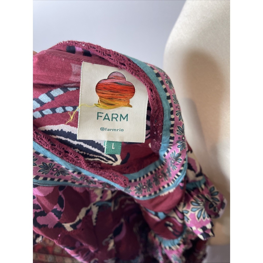 Farm Rio Womens Pineapple Inspiration Burgundy Ruffled Blouse Large - Picture 9 of 11